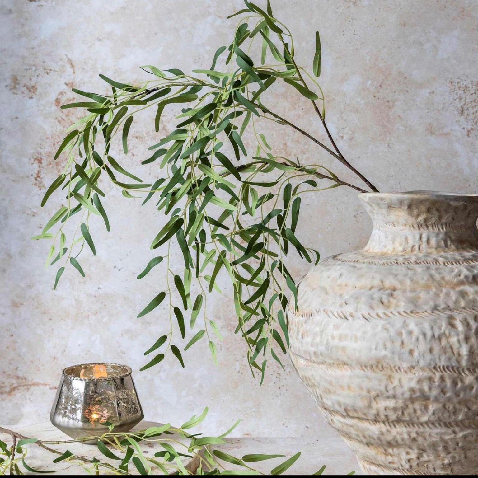 Olive branches in a calm neutral room